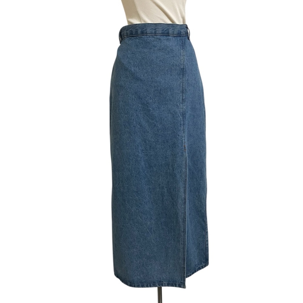 Vintage Pencil Midi Jean Skirt 100% Cotton High Side Slit Size 11
